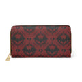 Scarlet Gothic Bat Pattern Wallet | Red & Black Damask Faux Leather Zipper Clutch