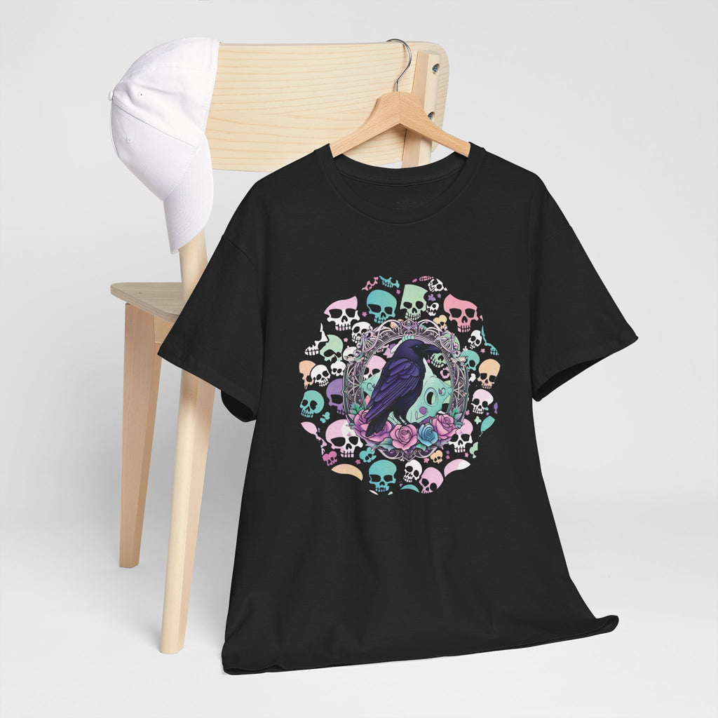 Pastel Goth Raven & Skull Mandala T-Shirt — Gothic Corvid Tee