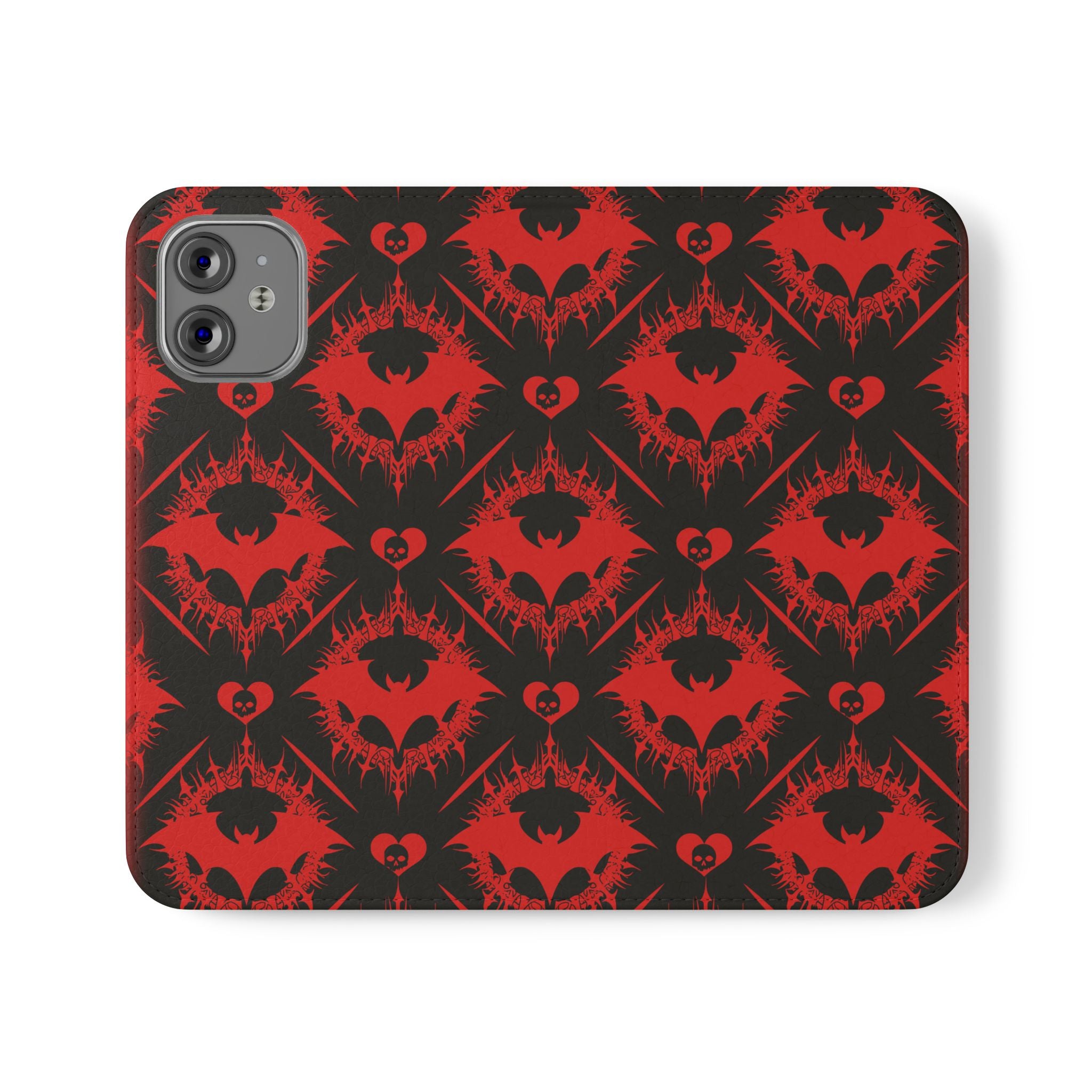 Gothic Bat Wallet Flip Case - Elegant Goth Phone Wallet - Bat Pattern Flip Case - Gothic Phone Case - Stylish Wallet Phone Case
