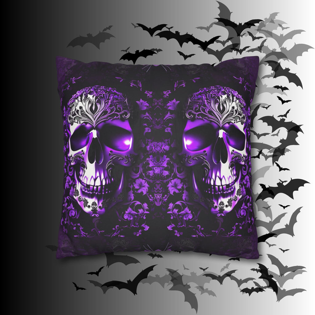 Purple Gothic Skull Throw Pillow — Damask Dark Home Decor