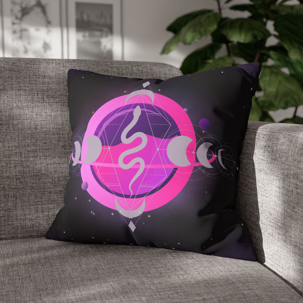 Pastel Goth Celestial Snake Moon Phases Throw Pillow — Witchy Dark Home Decor