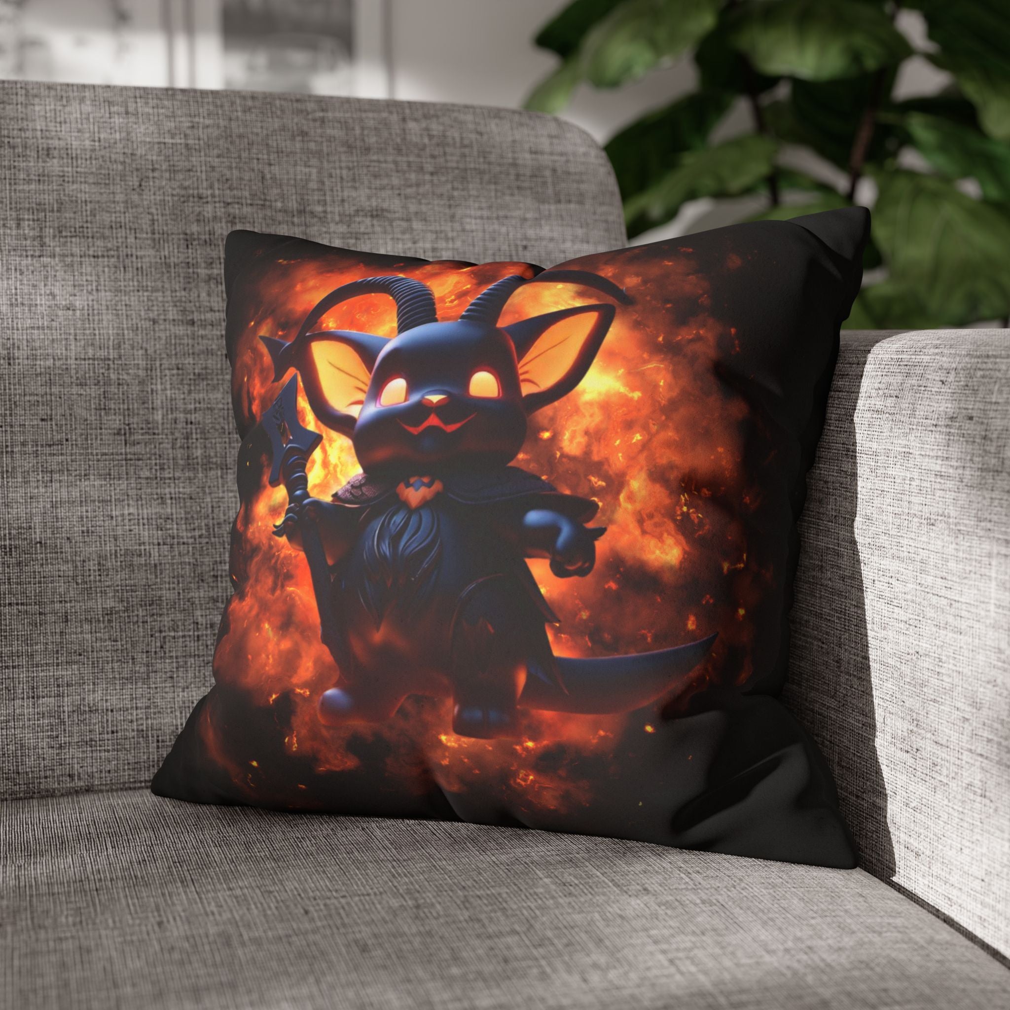 Cute Baphomet Throw Pillow — Gothic Occult Dark Home Decor