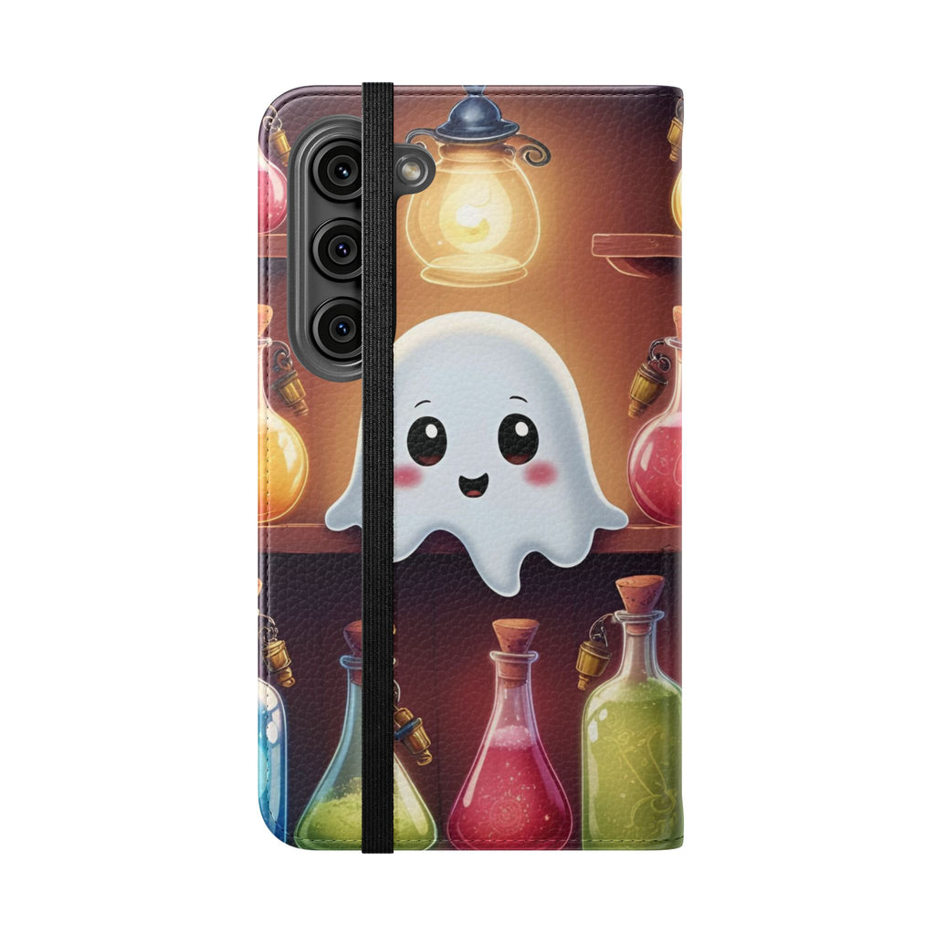 Apothecary Ghost Flip Wallet Case - Spooky Halloween Phone Case - Gothic Ghost Smartphone Case -  Ghost on a Shelf Wallet Case