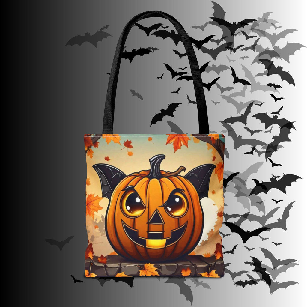 Bat Wing Jack-o'-Lantern Halloween Tote Bag — Autumn Leaves Print