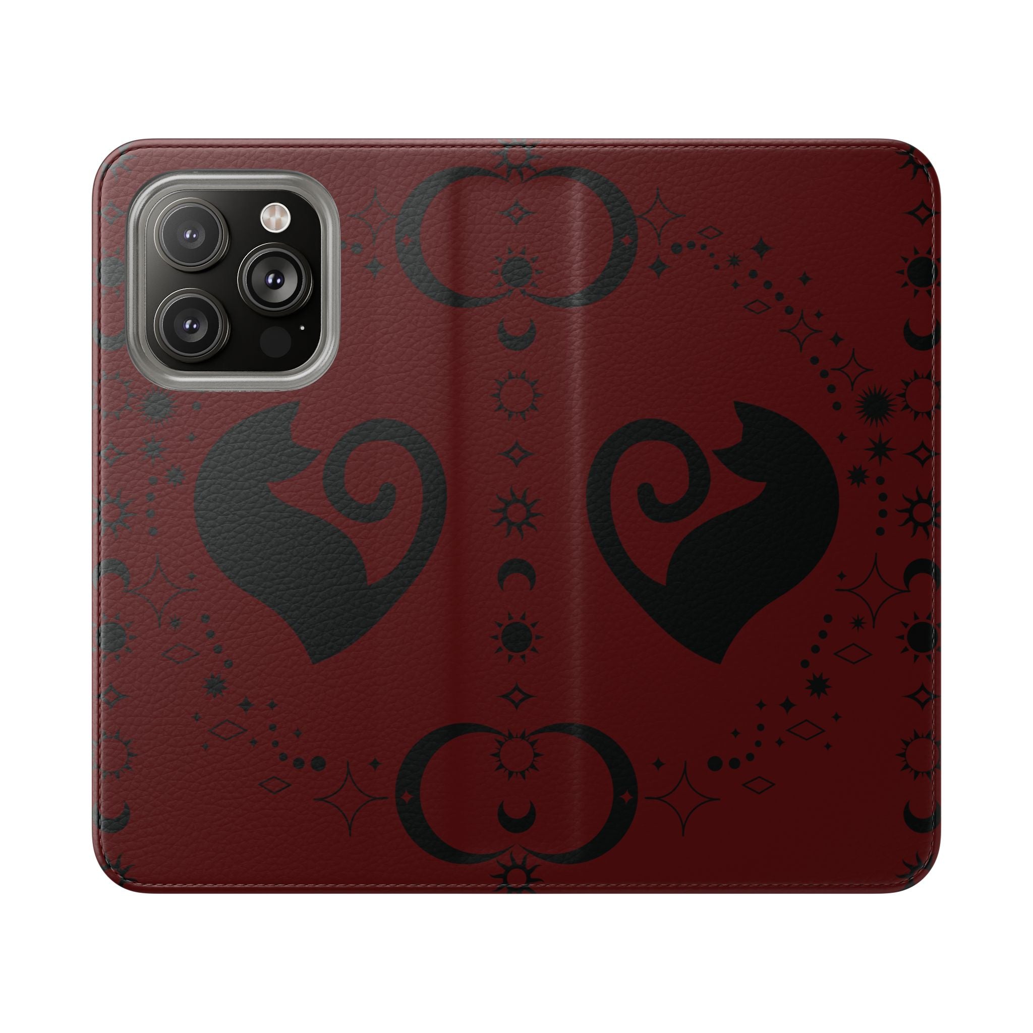 Dark Academia Celestial Black Cat Flip Wallet Case for iPhone and Samsung Galaxy Phones
