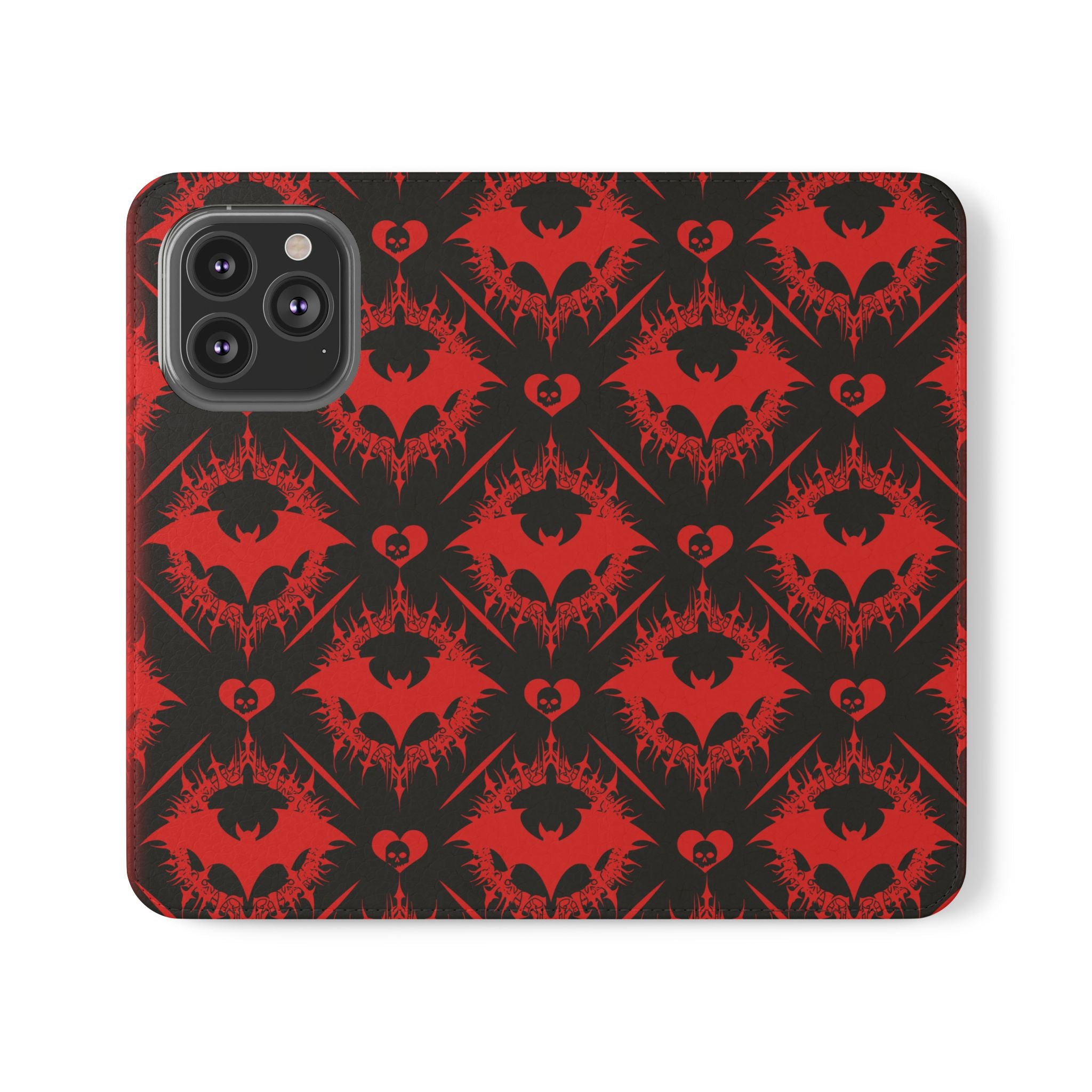 Gothic Bat Wallet Flip Case - Elegant Goth Phone Wallet - Bat Pattern Flip Case - Gothic Phone Case - Stylish Wallet Phone Case