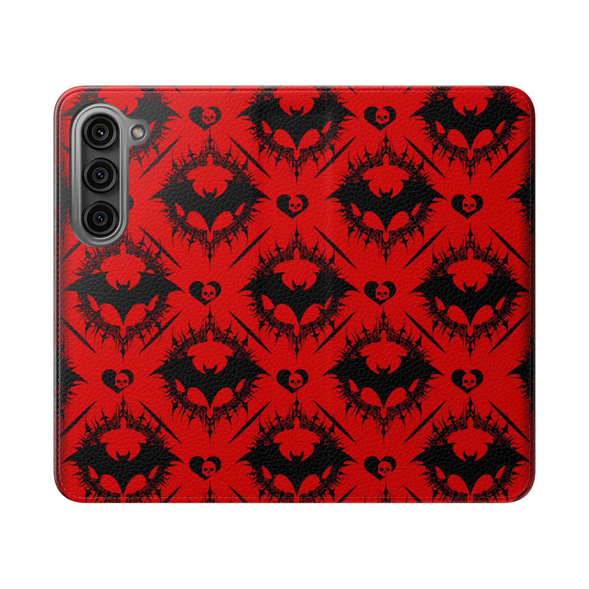 Gothic Bat Wallet Flip Case - Elegant Goth Phone Wallet - Bat Pattern Flip Case - Gothic Phone Case - Stylish Wallet Phone Case