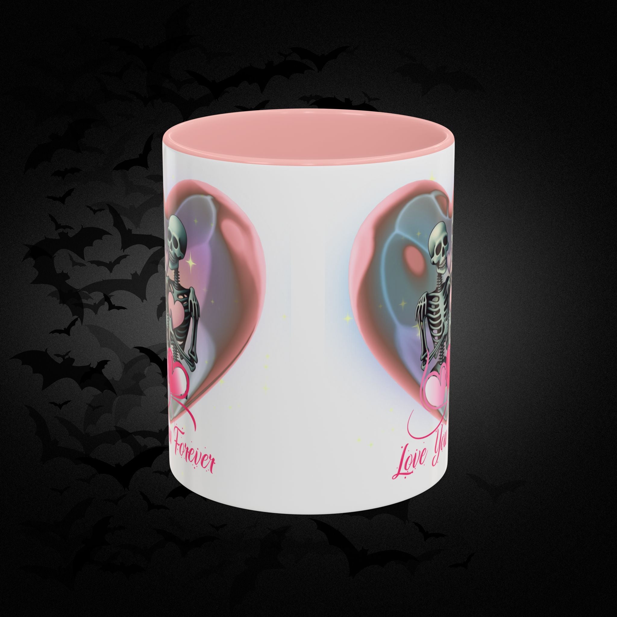 Love You Forever Valloween Coffee Mug — Skeleton Couple Heart Design (11/15oz)