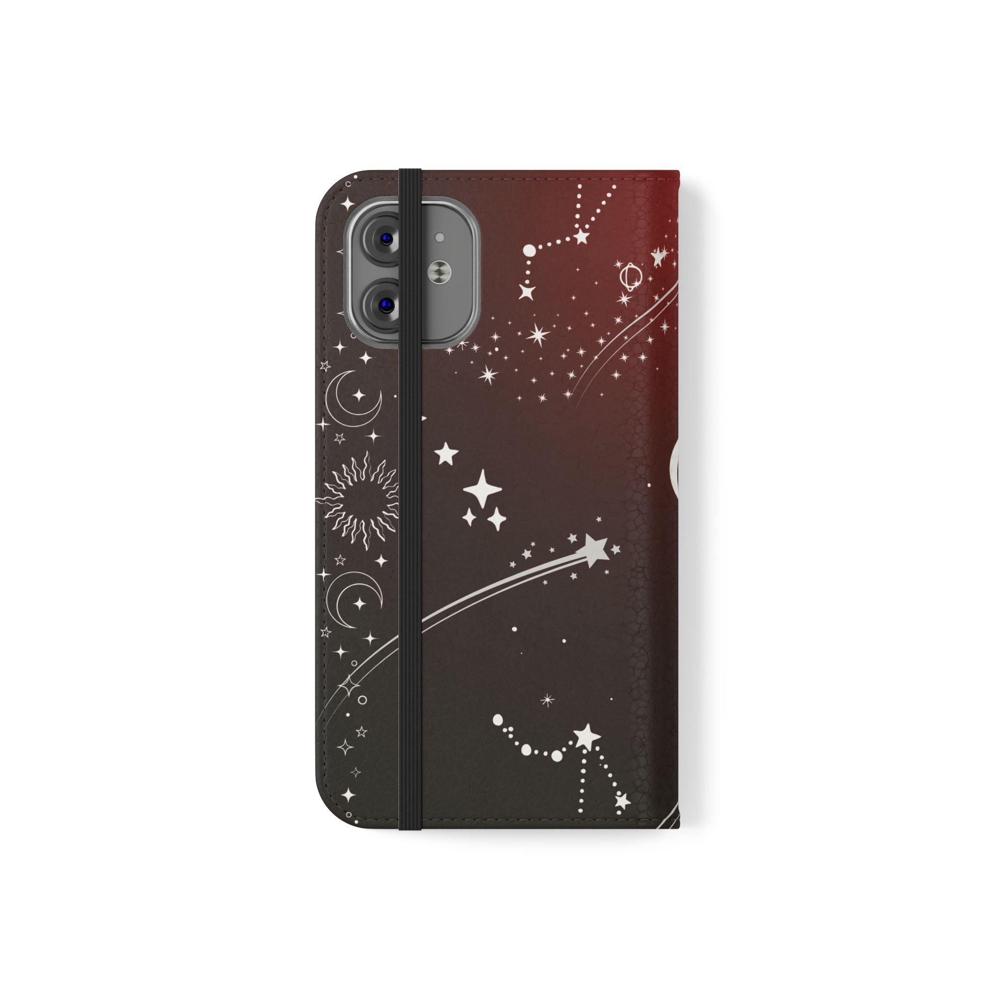 Gothic Celestial Black and Red Flip Wallet Case for iPhone and Samsung Galaxy Phones