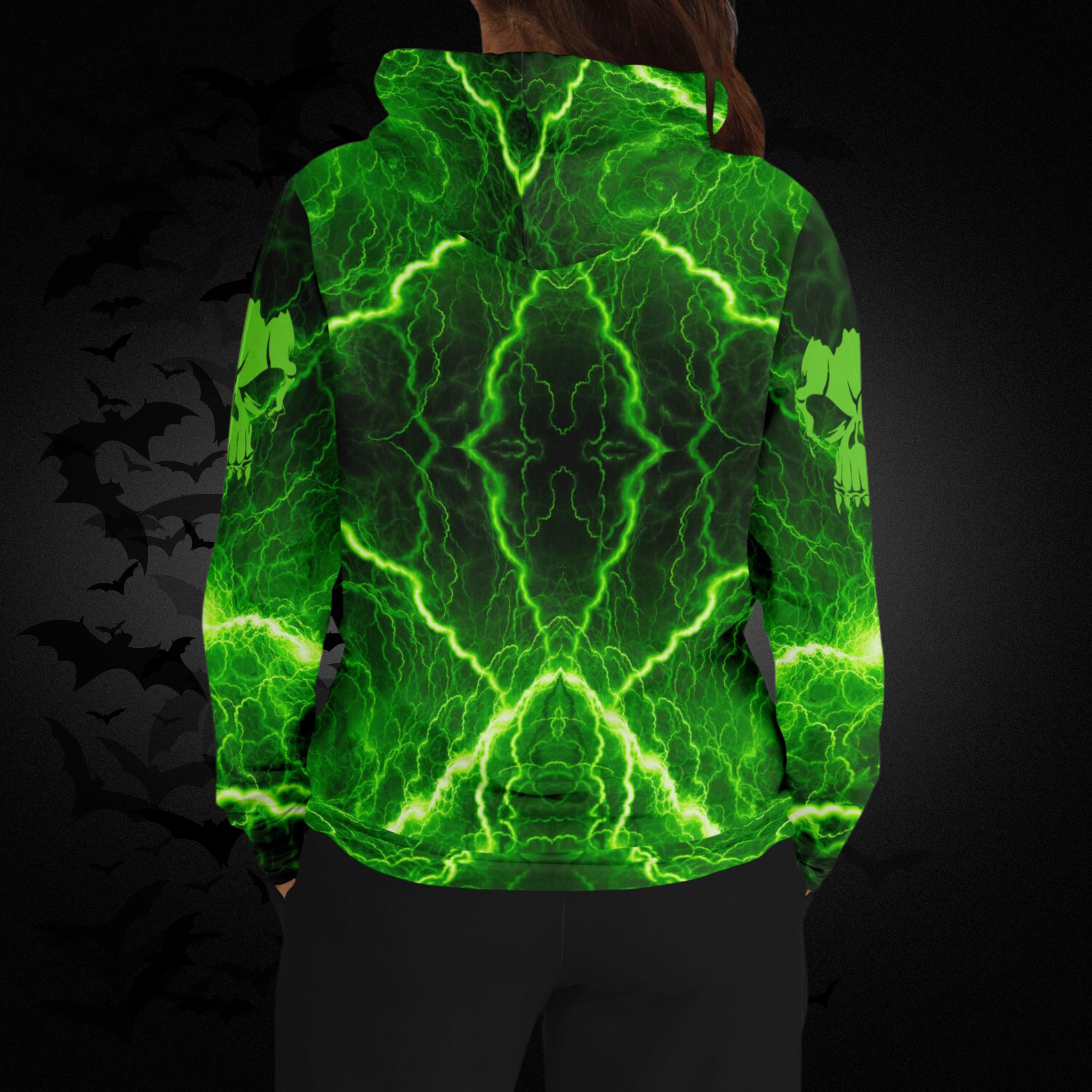 Green Flame Skull All Over Print Hoodie