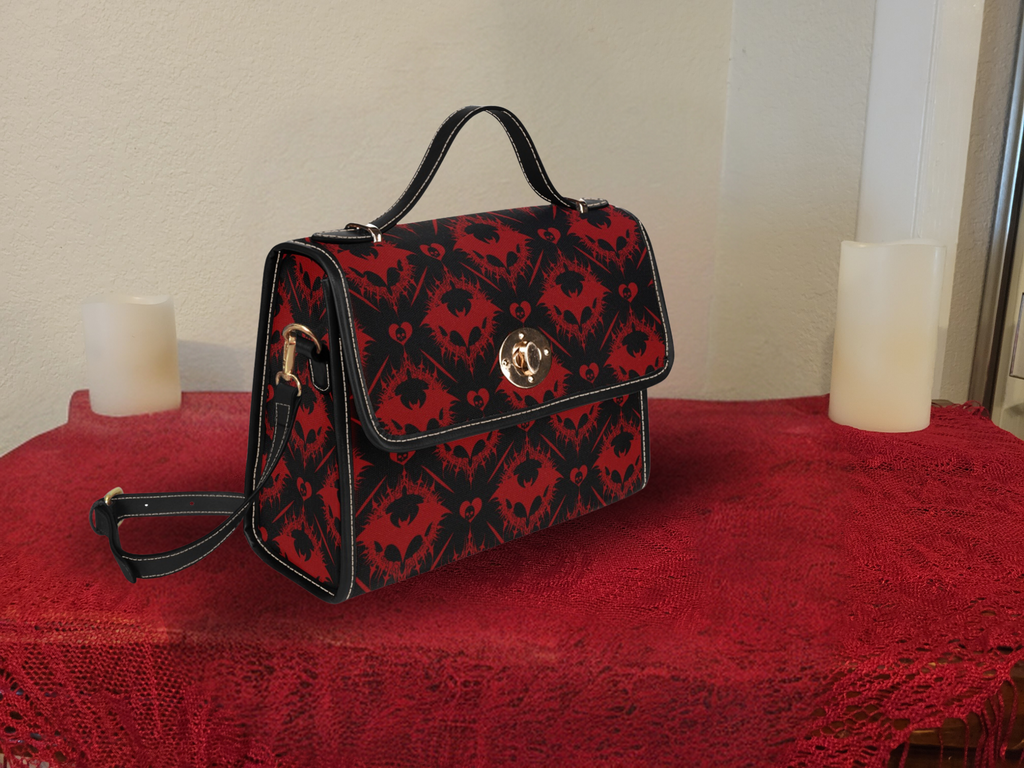 Gothic Bat Pattern Handbag | Red & Black Damask Waterproof Canvas Crossbody Purse