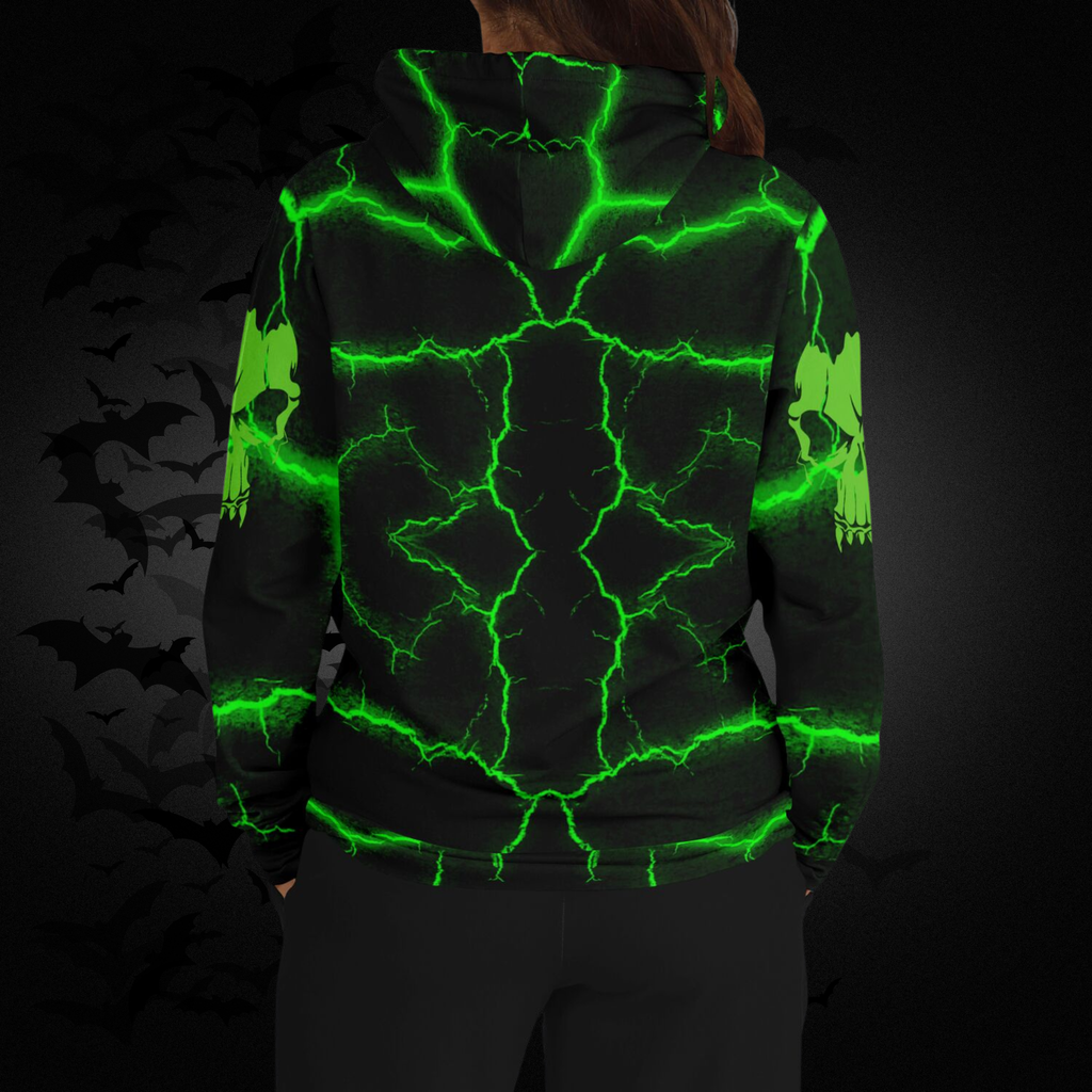 Neon Green Skull All Over Print Hoodie