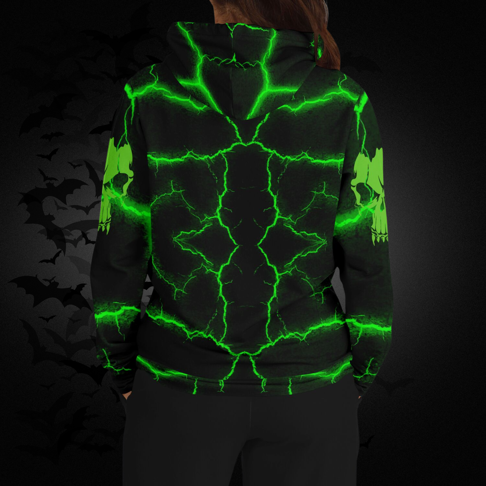 Neon Green Skull All Over Print Hoodie