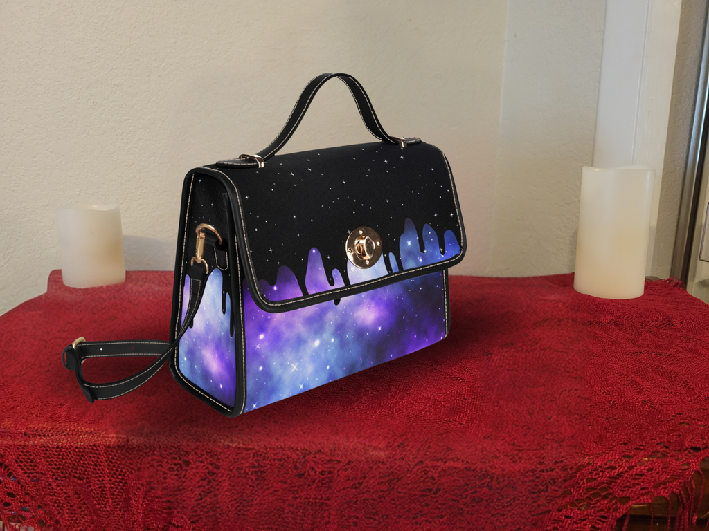Pastel Goth Galaxy Drip Handbag | Purple Nebula Waterproof Canvas Crossbody Purse