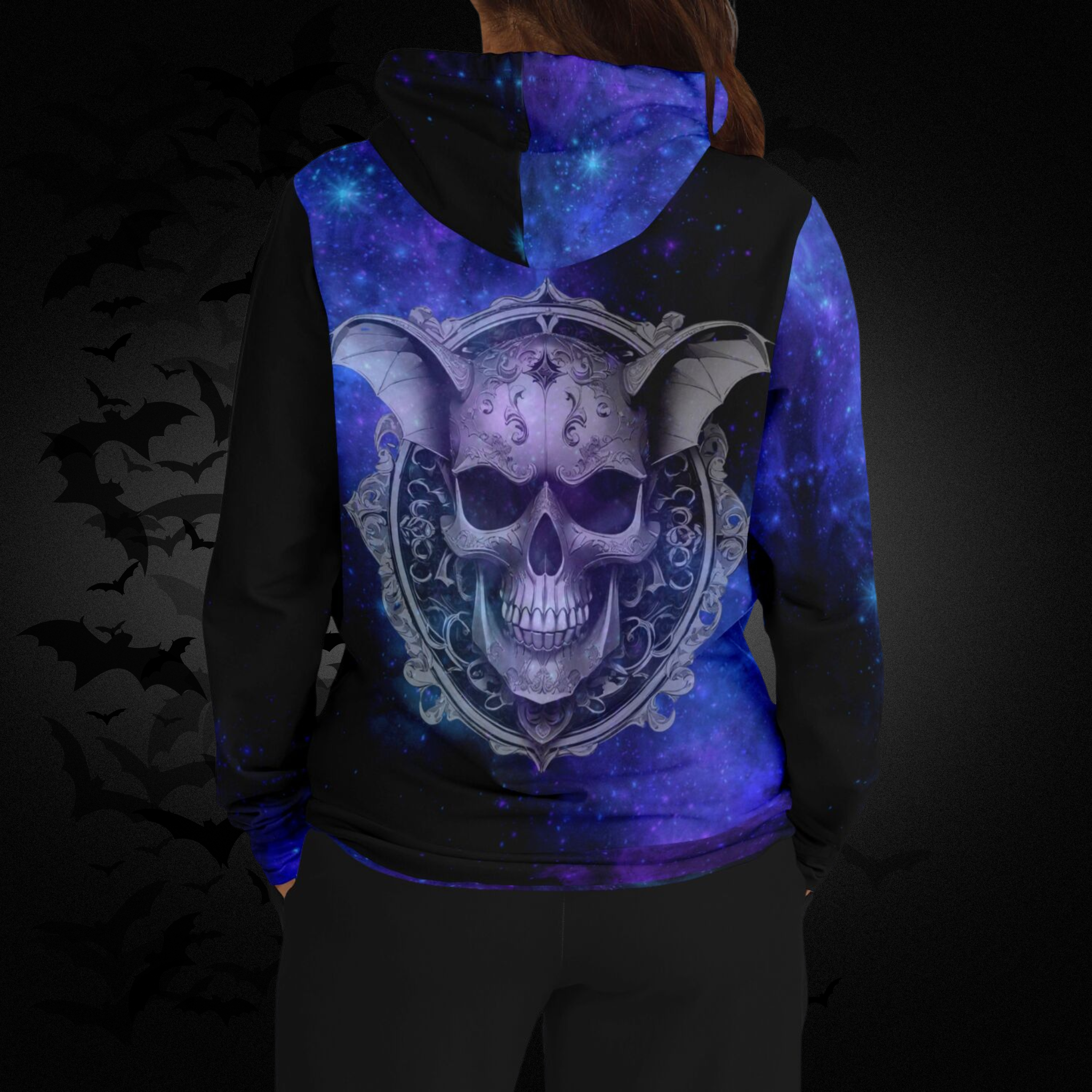 Galaxy Bat Skull All Over Print Hoodie