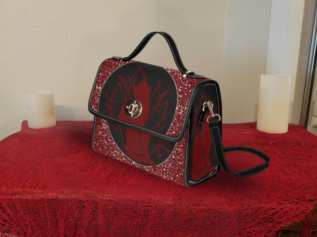 Gothic Witch Cat Pentacle Handbag | Celestial Crystal Waterproof Canvas Crossbody Purse
