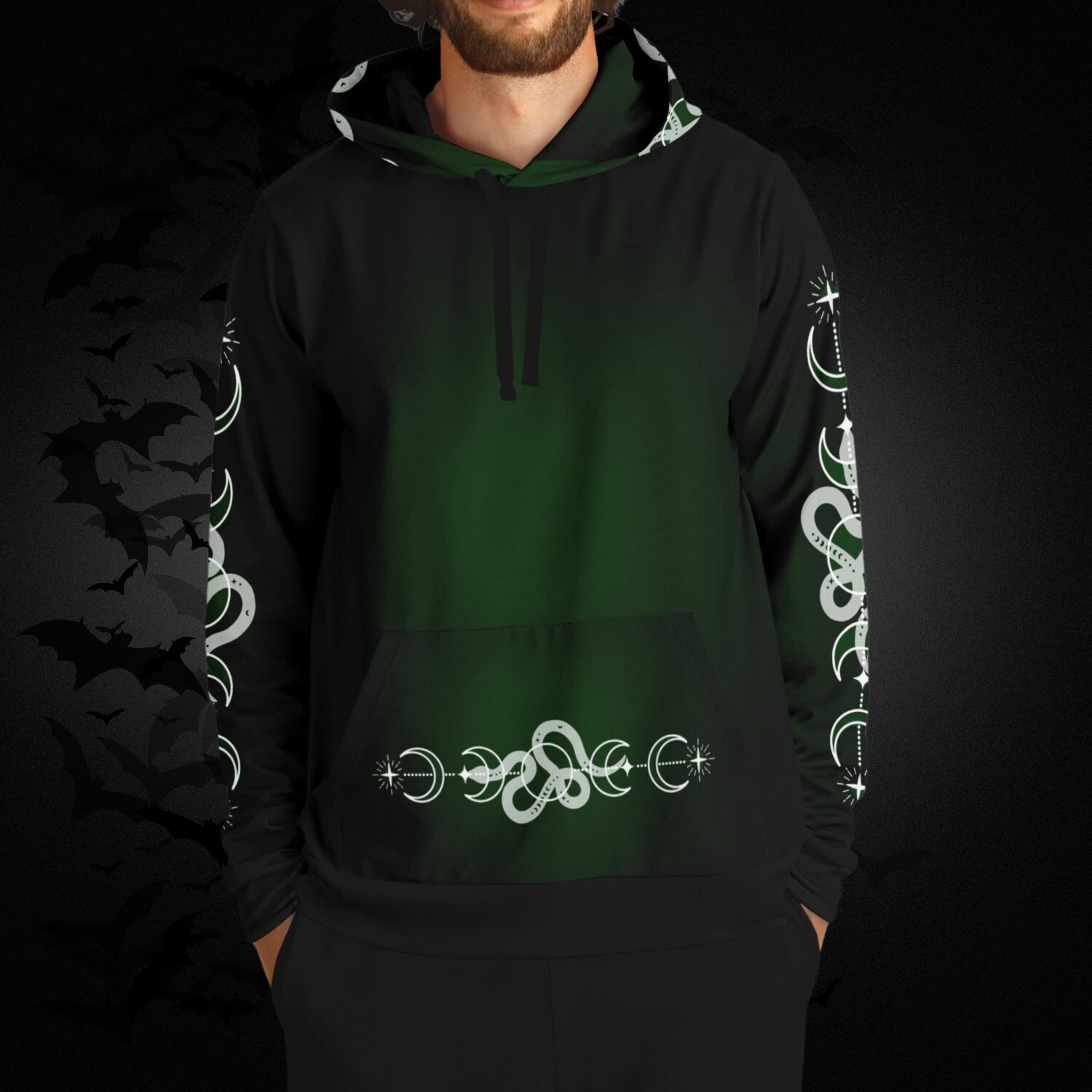 Celestial Serpent All Over Print Hoodie – Forest Green