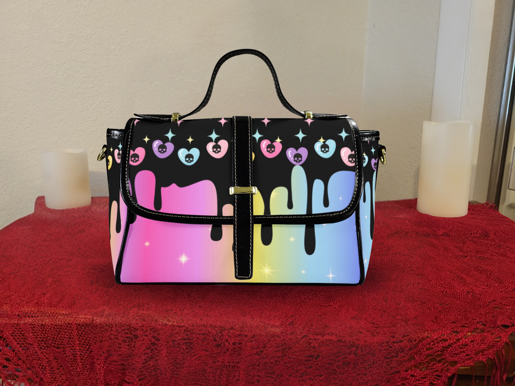 Pastel Goth Rainbow Skull Crossbody Bag | Drippy Skull Waterproof Canvas Satchel Purse