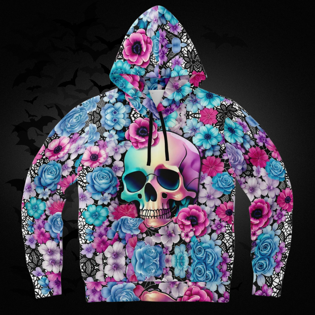 Pastel Goth Floral Skull Hoodie — Gothic Skull Unisex All Over Print