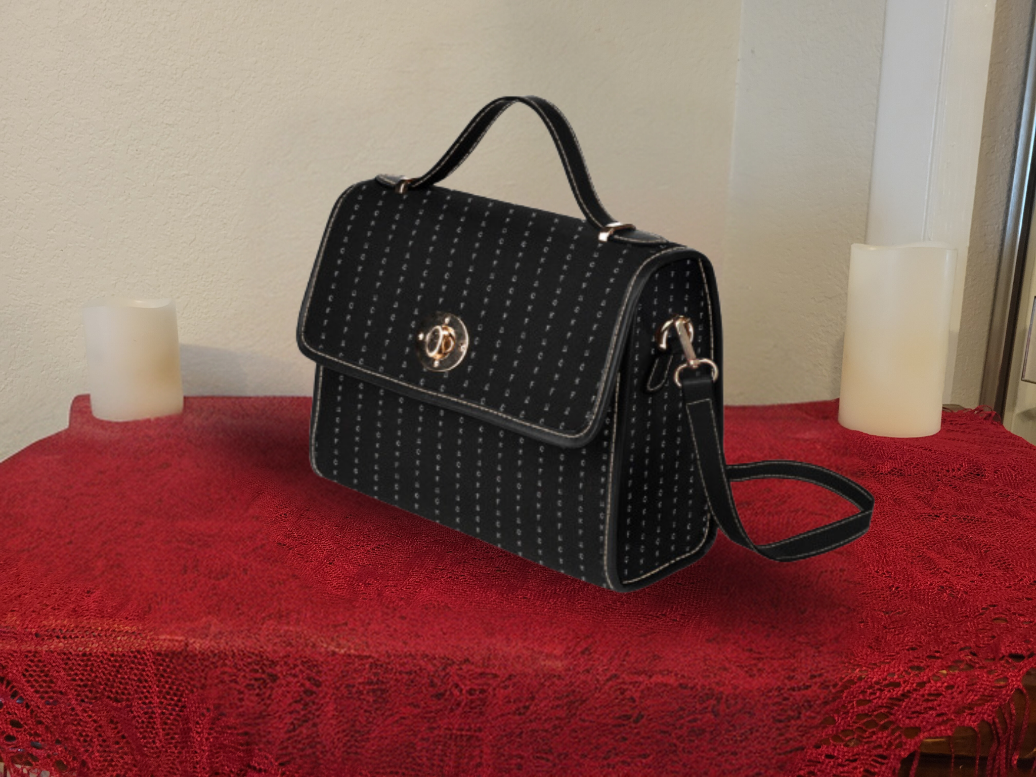 Gothic Pinstripe Handbag | Hidden F-Word Waterproof Canvas Crossbody Purse