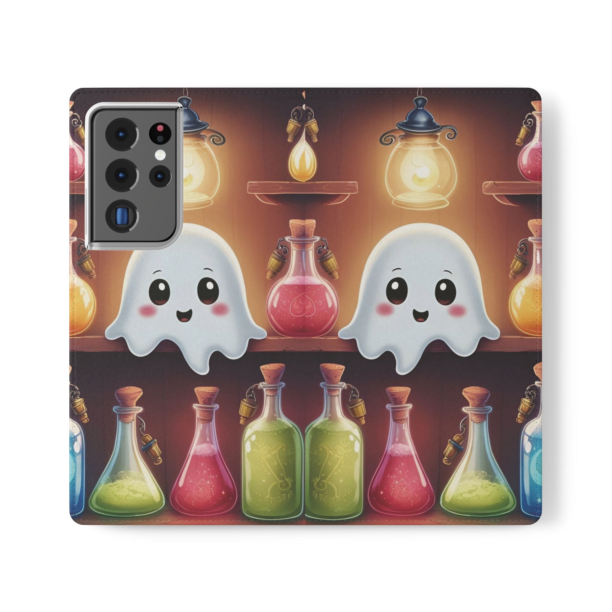 Apothecary Ghost Flip Wallet Case - Spooky Halloween Phone Case - Gothic Ghost Smartphone Case -  Ghost on a Shelf Wallet Case