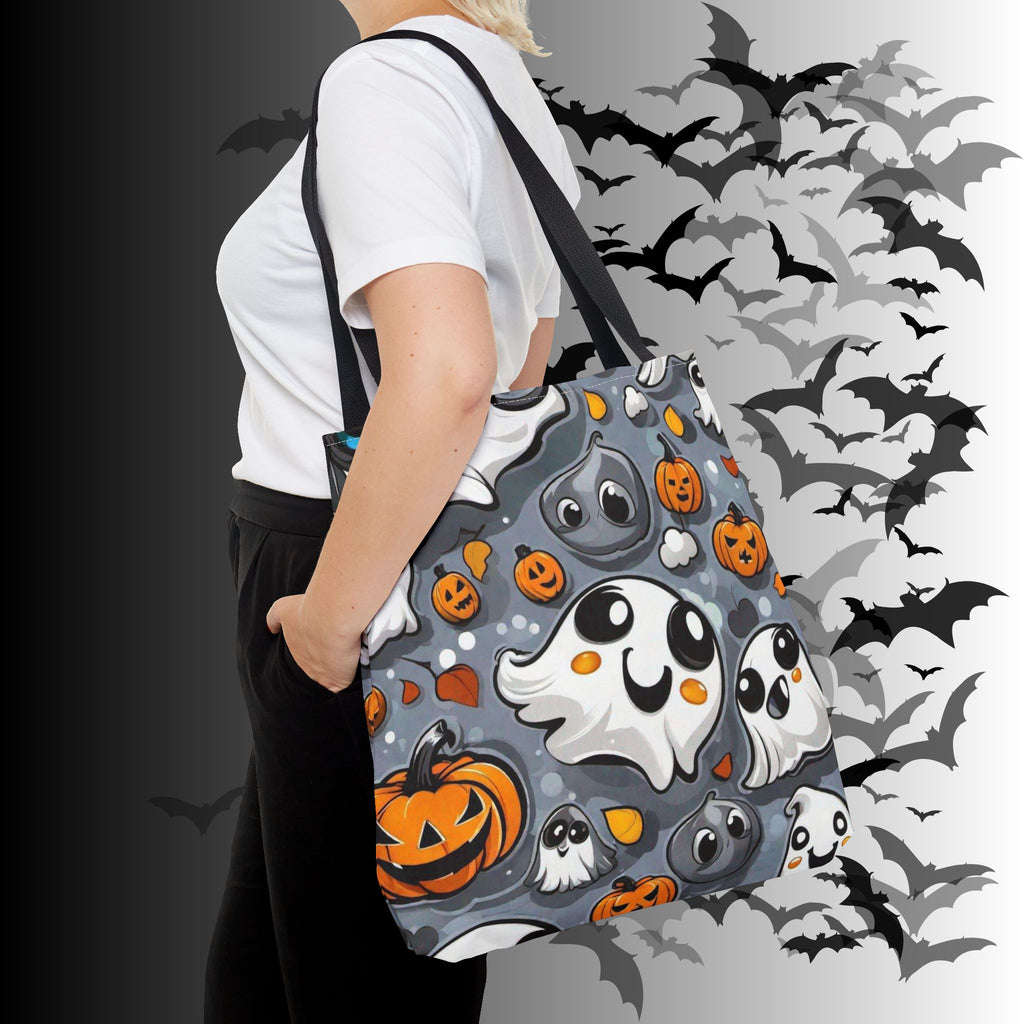 Kawaii Ghost & Pumpkin Halloween Tote Bag — Spooky All-Over Print