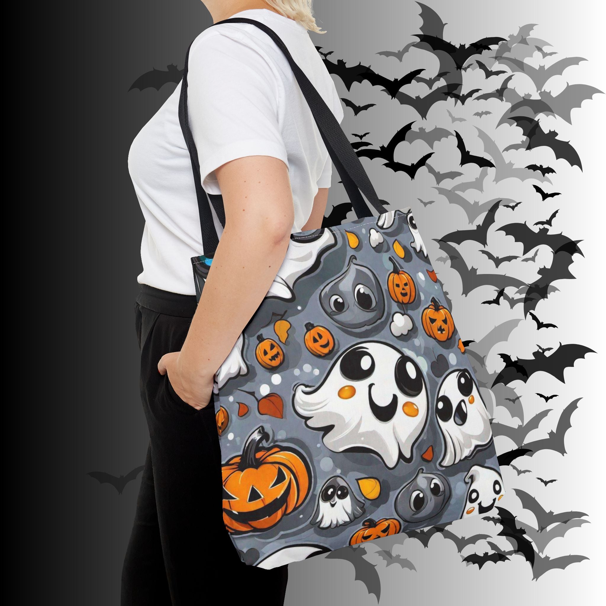 Kawaii Ghost & Pumpkin Halloween Tote Bag — Spooky All-Over Print