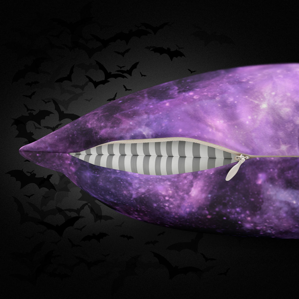 Purple Galaxy Cosmic Throw Pillow — Dark Celestial Witchy Home Decor