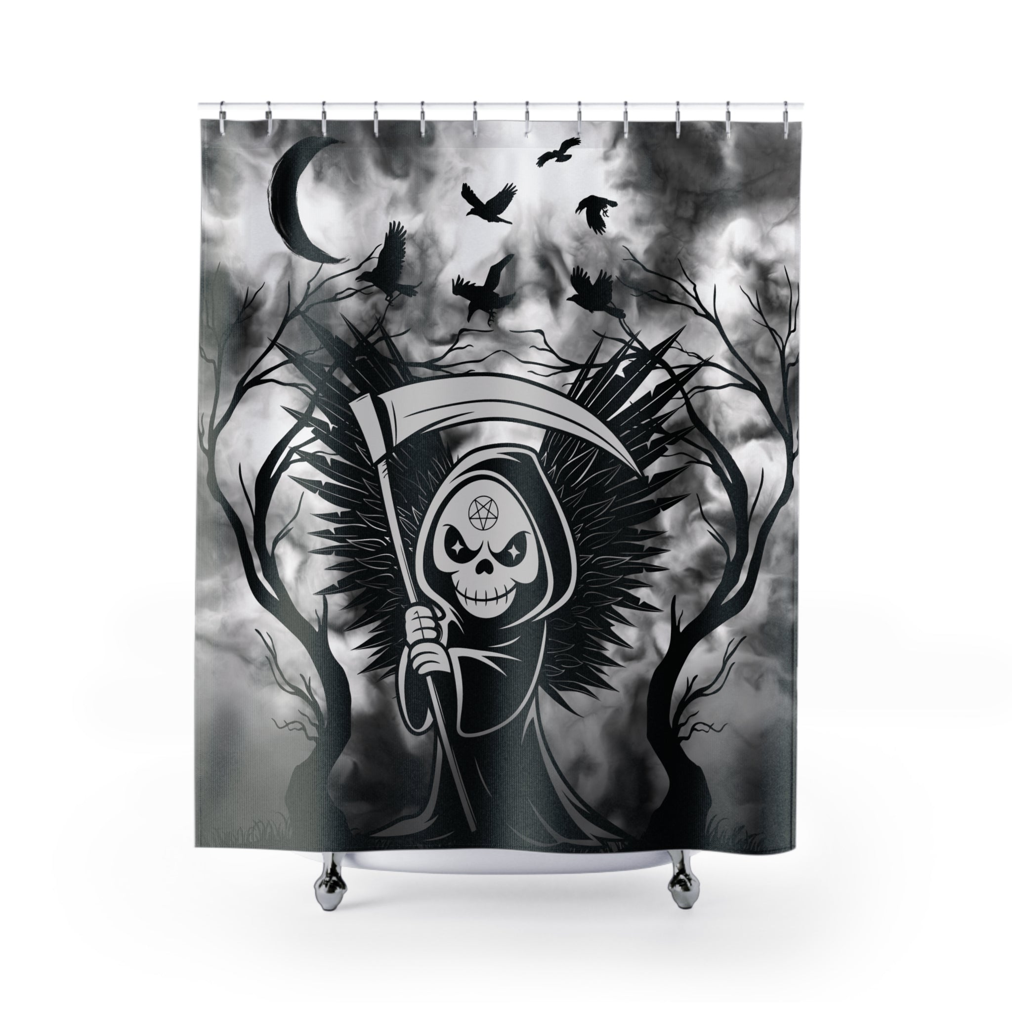 Gothic Grim Reaper Shower Curtain — Dark Macabre Bathroom Decor