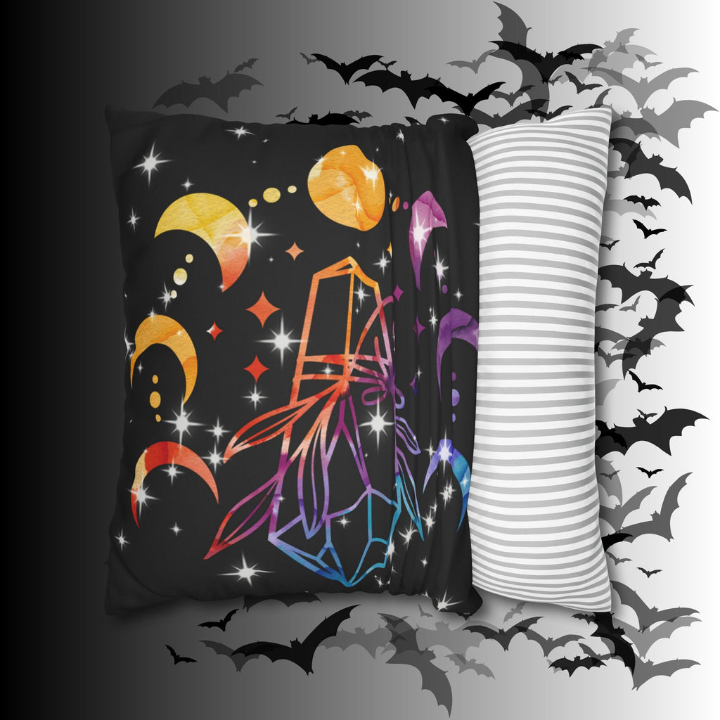 Rainbow Crystal Celestial Throw Pillow — Witchy Gothic Dark Home Decor