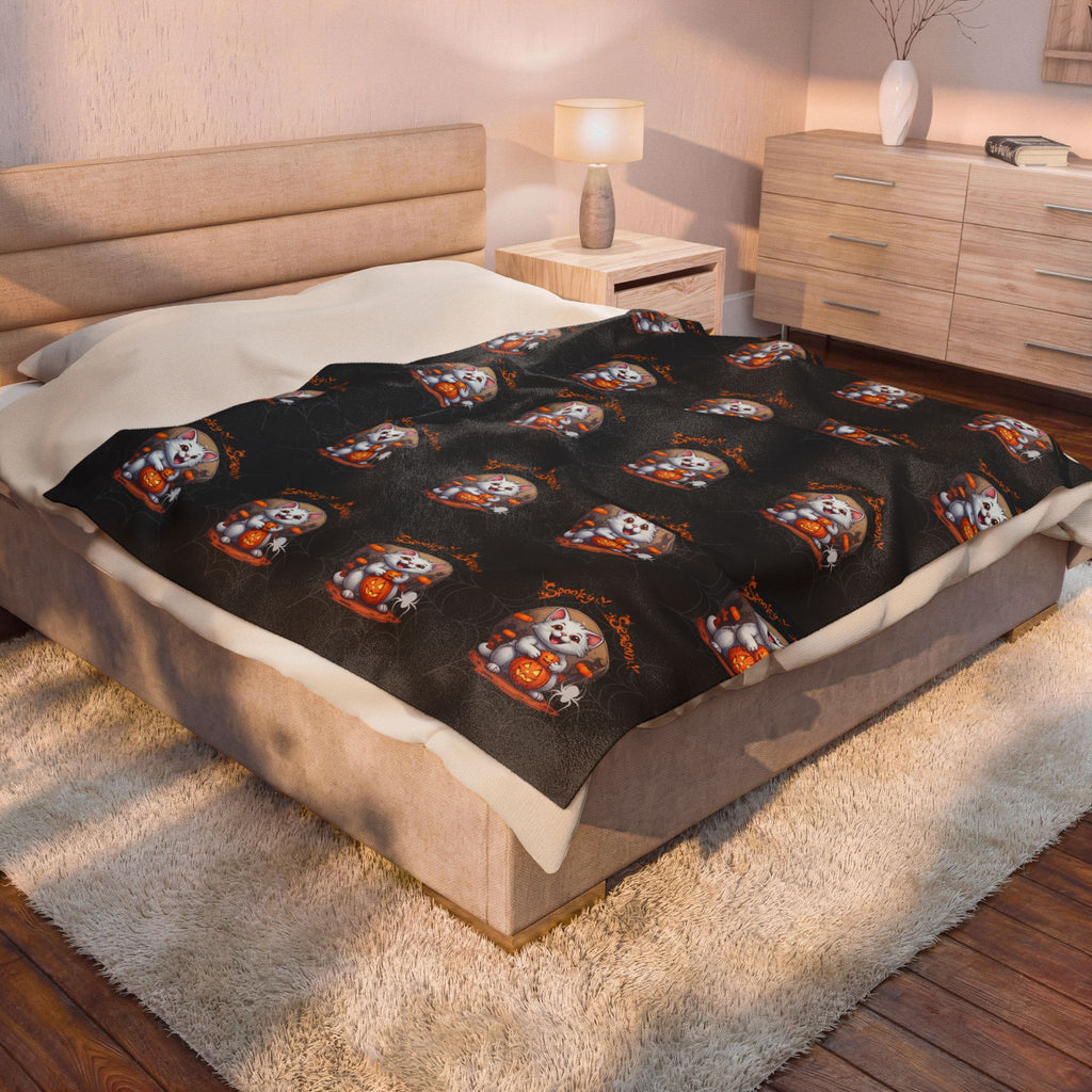 Spooky Season Cat Halloween Throw Blanket — Pumpkin Gothic Home Decor