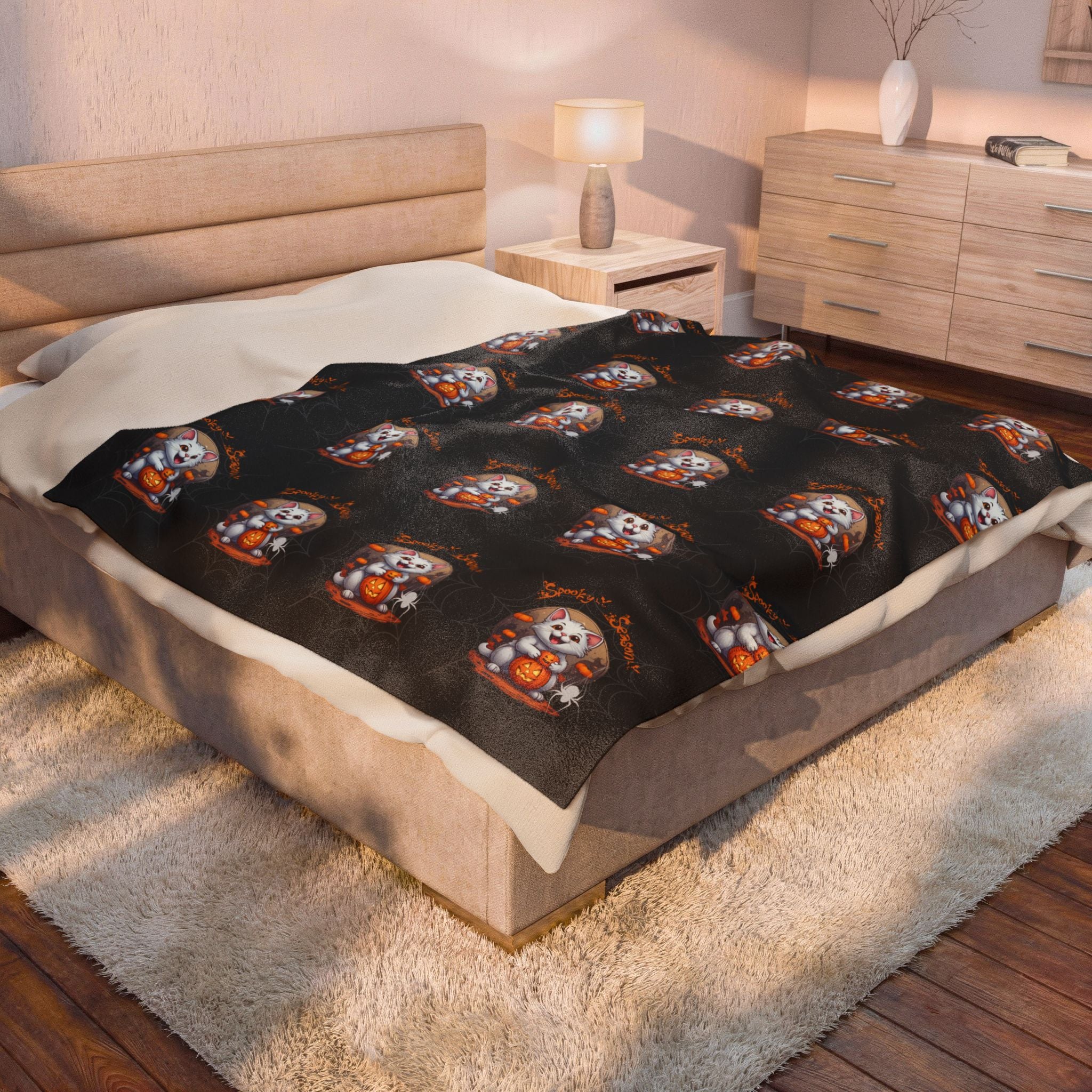 Spooky Season Cat Halloween Throw Blanket — Pumpkin Gothic Home Decor