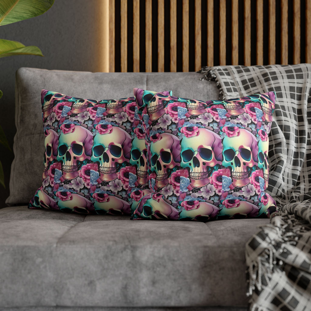 Pastel Goth Floral Skull Throw Pillow — Dark Floral Emo Home Decor