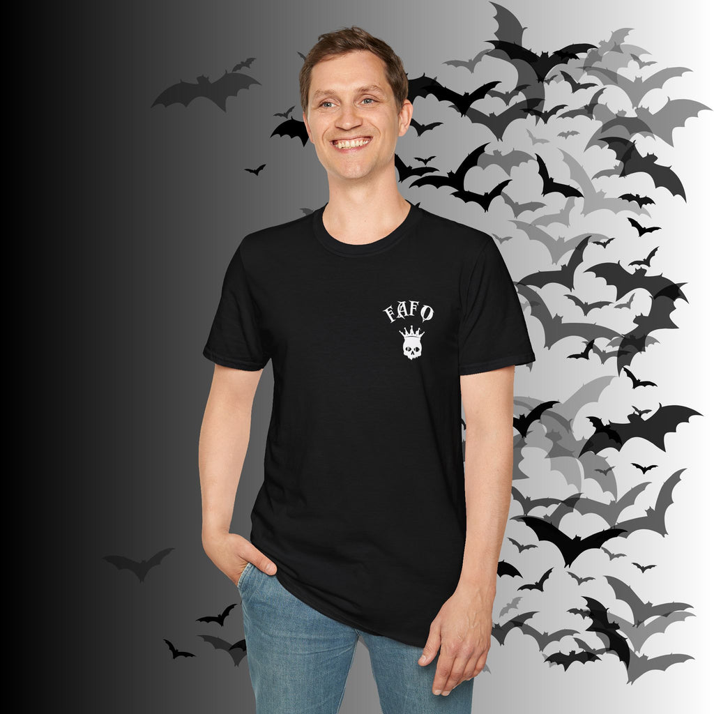"FAFO" I Identify As A Threat T-Shirt — White Print Front & Back Gothic Tee