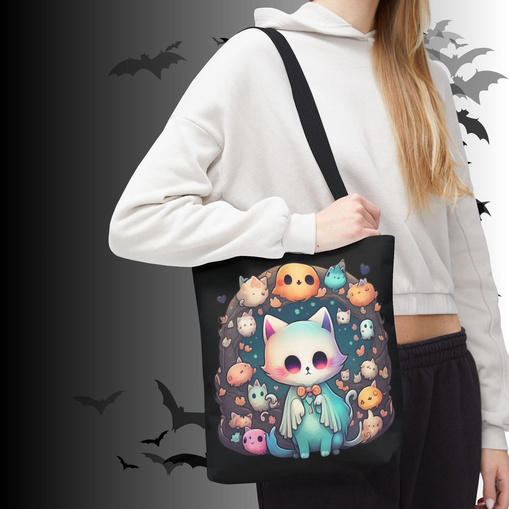 Pastel Goth Ghost Cat Tote Bag — Kawaii Spooky All-Over Print