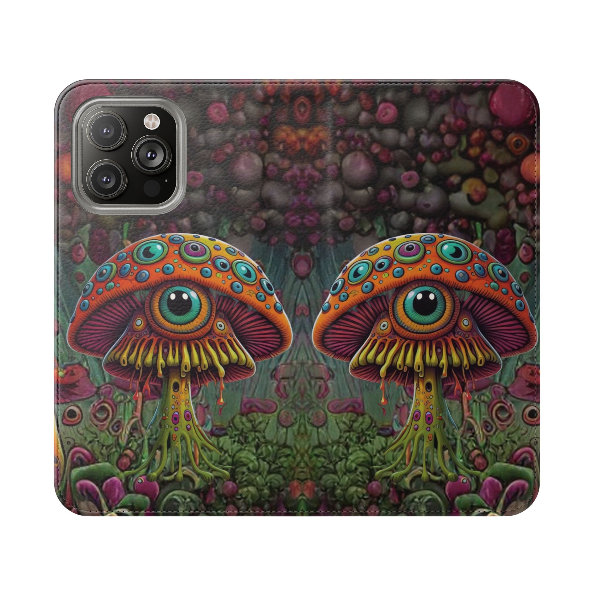 Trippy Mushroom Cottagecore Flip Wallet Phone Case - Mushroom Wallet Case for Samsung iPhone - Psychedelic Wallet Phone Cases