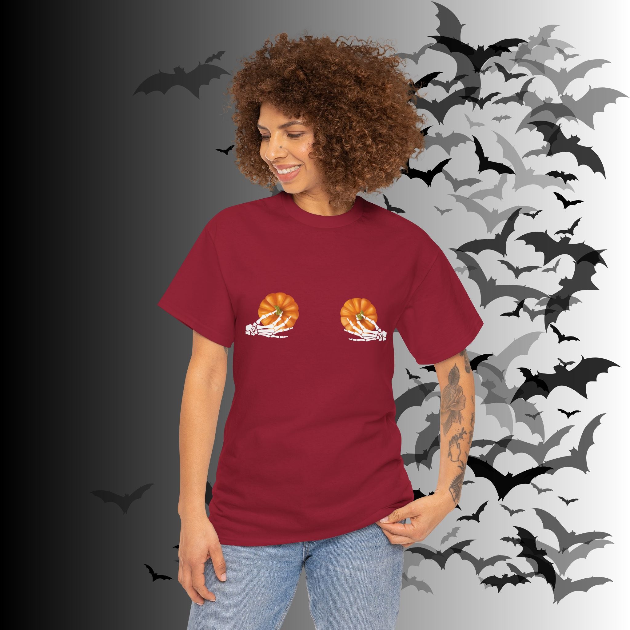 Skeleton Hands Pumpkin Halloween T-Shirt — Funny Spooky Season Tee