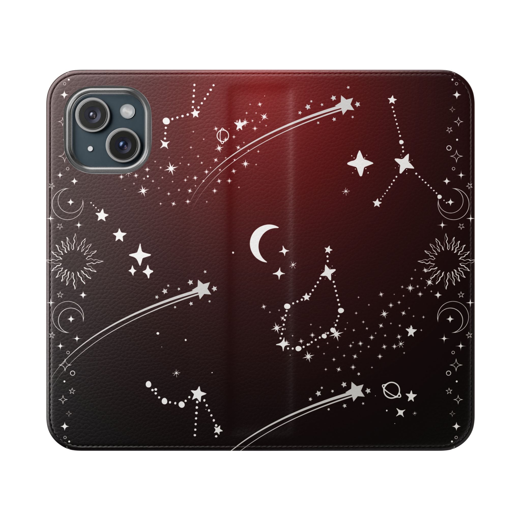Gothic Celestial Black and Red Flip Wallet Case for iPhone and Samsung Galaxy Phones