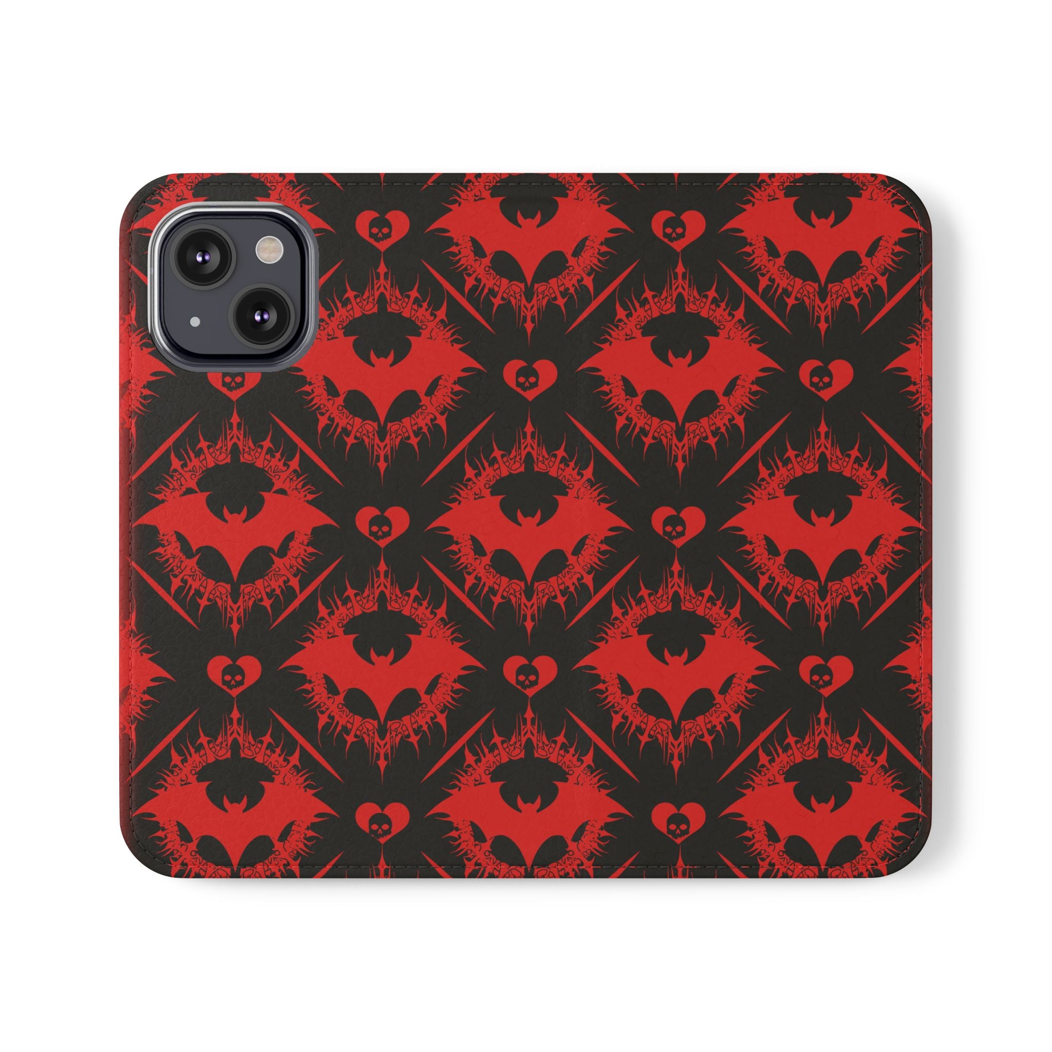 Gothic Bat Wallet Flip Case - Elegant Goth Phone Wallet - Bat Pattern Flip Case - Gothic Phone Case - Stylish Wallet Phone Case