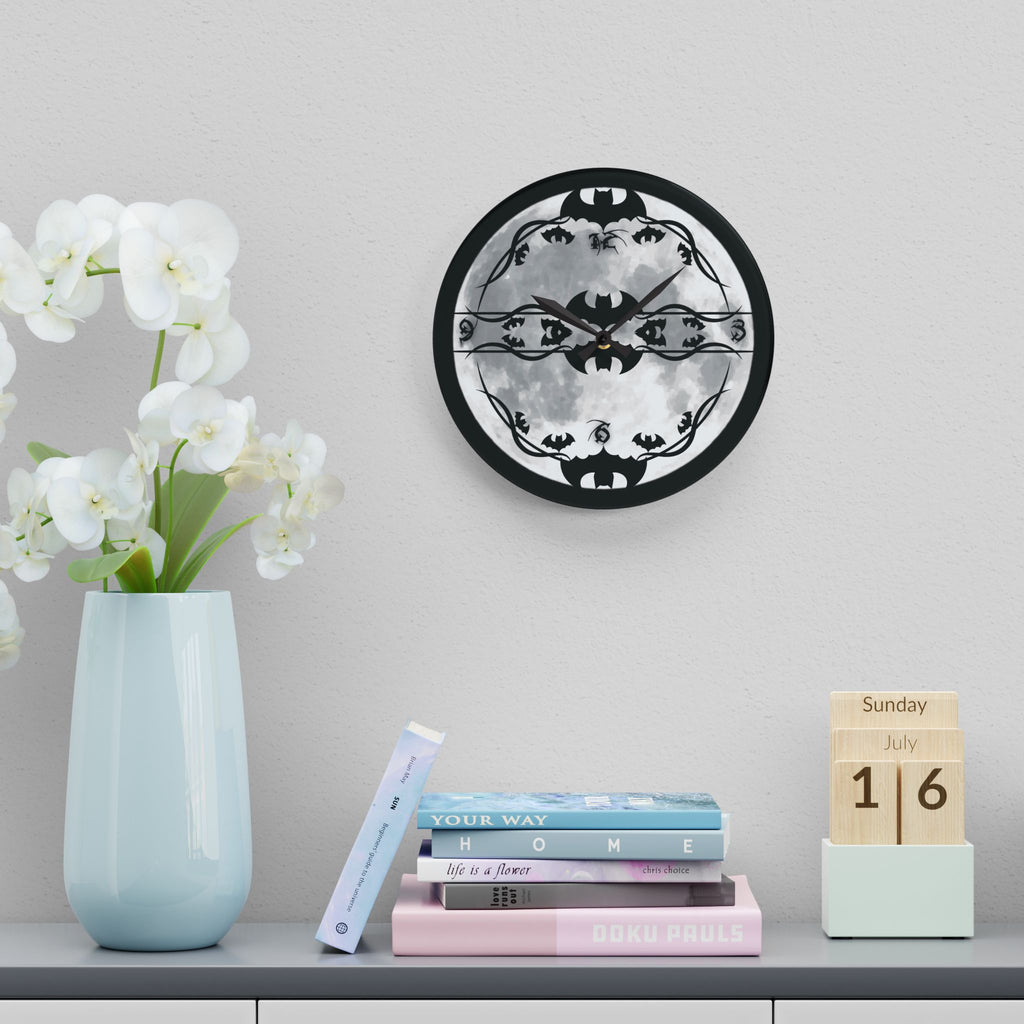 Gothic Bats Full Moon Wall Clock — Halloween Acrylic Art Print Home Decor