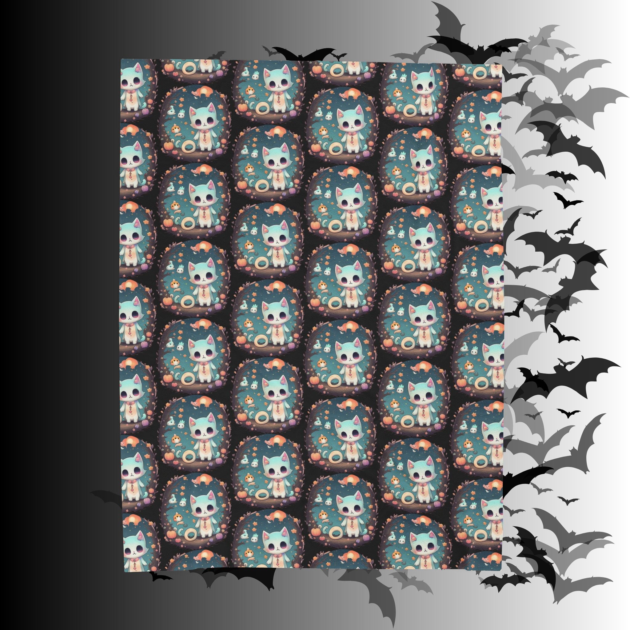 Pastel Goth Cat Throw Blanket — Creepy Cute Kawaii Dark Home Decor
