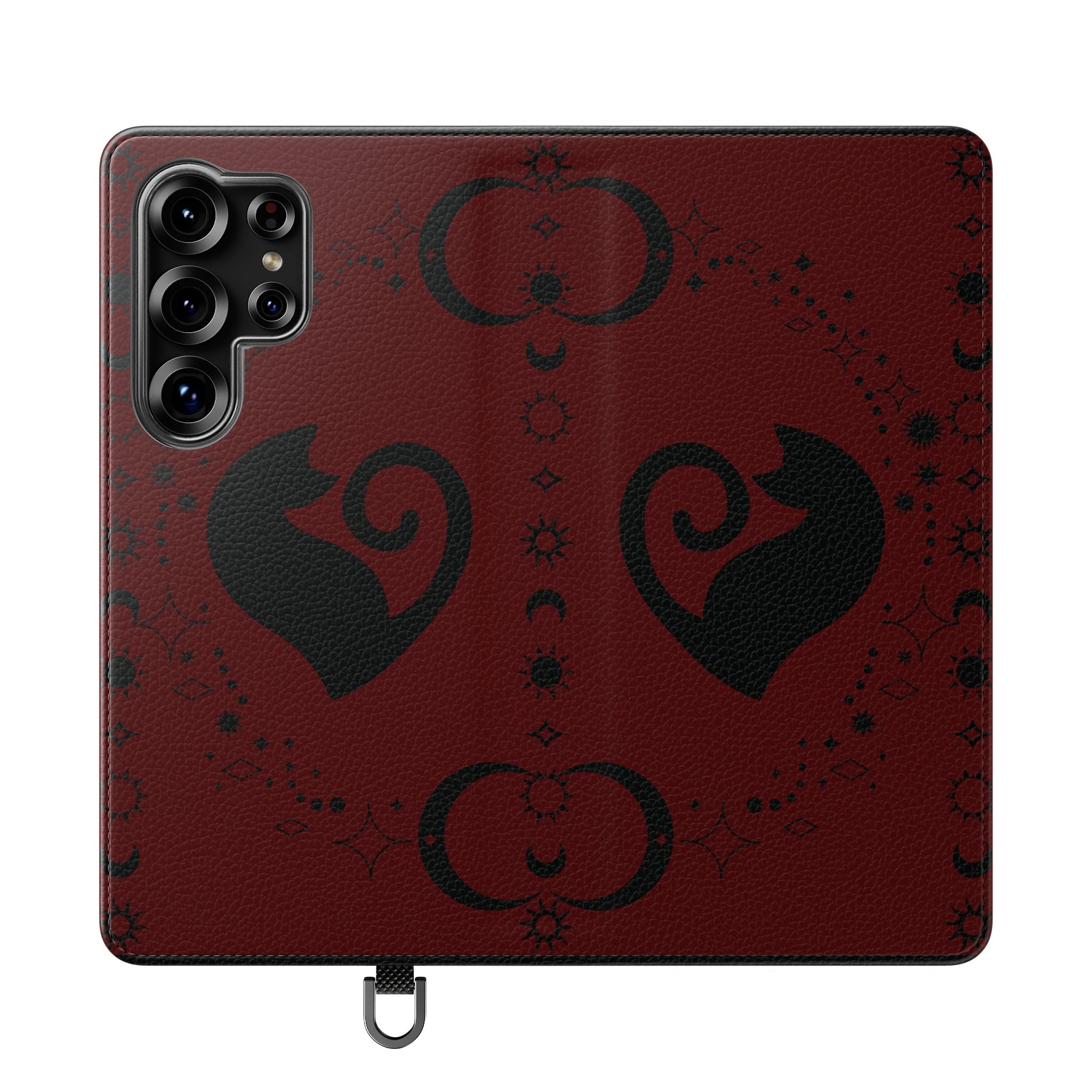 Dark Academia Celestial Black Cat Flip Wallet Case for iPhone and Samsung Galaxy Phones