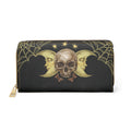Gothic Triple Moon Skull Wallet | Gold Spider Web Faux Leather Zipper Clutch