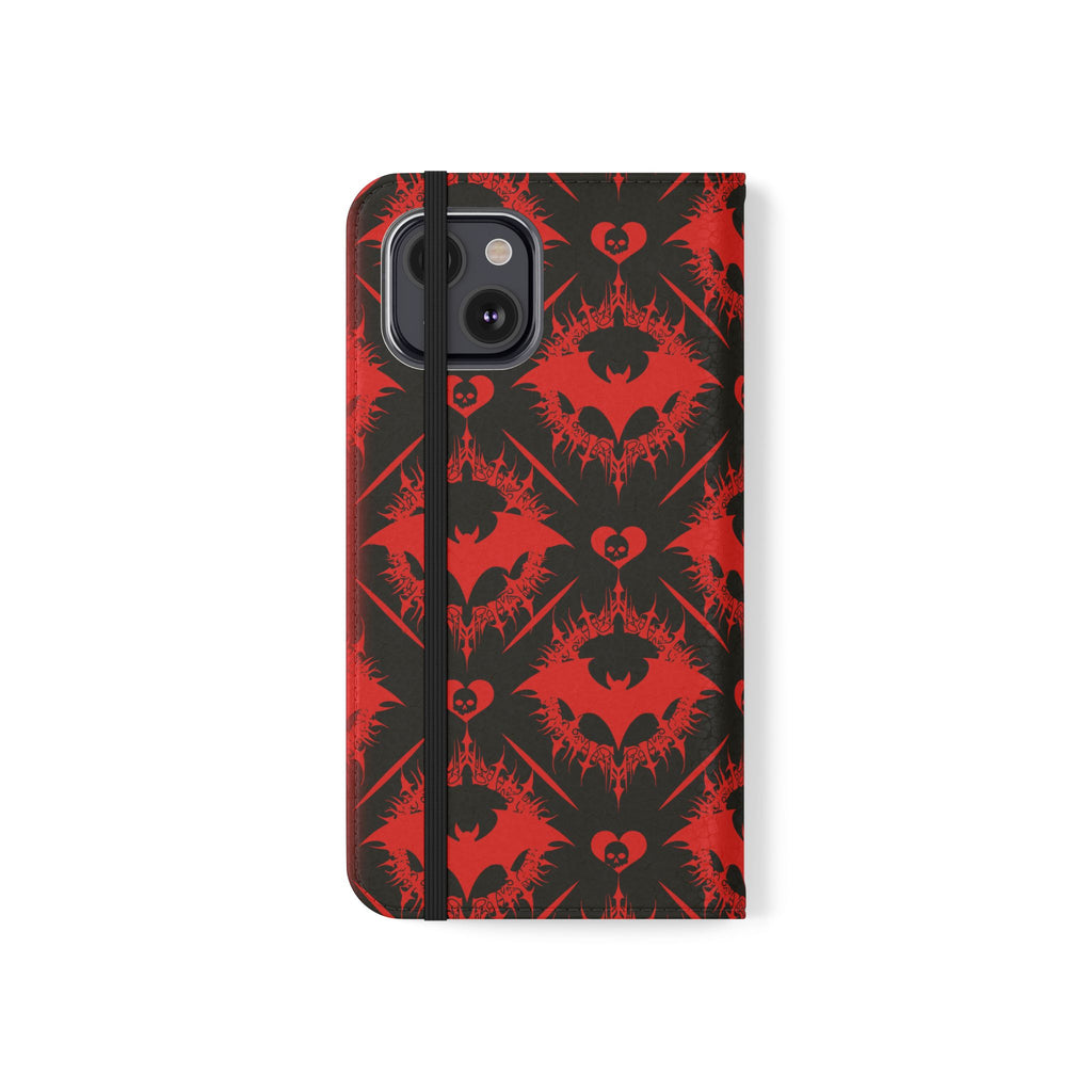 Gothic Bat Wallet Flip Case - Elegant Goth Phone Wallet - Bat Pattern Flip Case - Gothic Phone Case - Stylish Wallet Phone Case