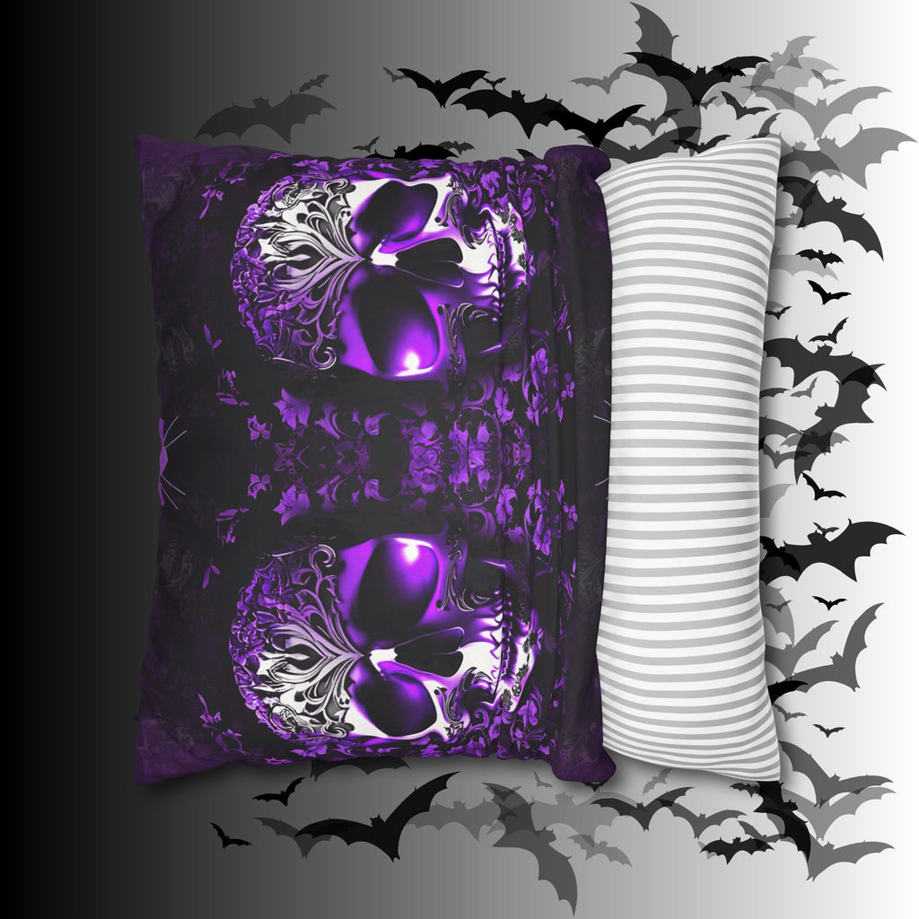Purple Gothic Skull Throw Pillow — Damask Dark Home Decor
