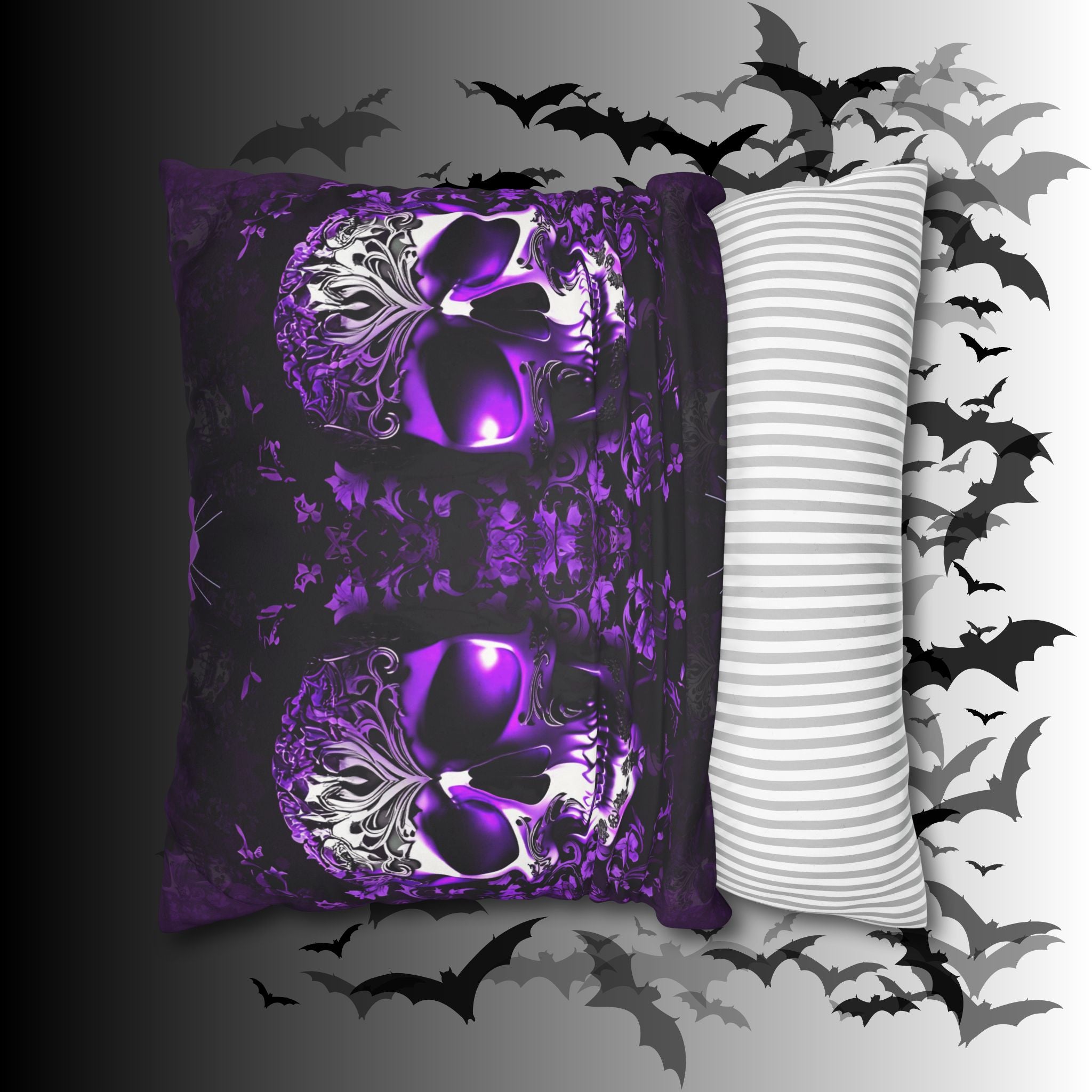 Purple Gothic Skull Throw Pillow — Damask Dark Home Decor