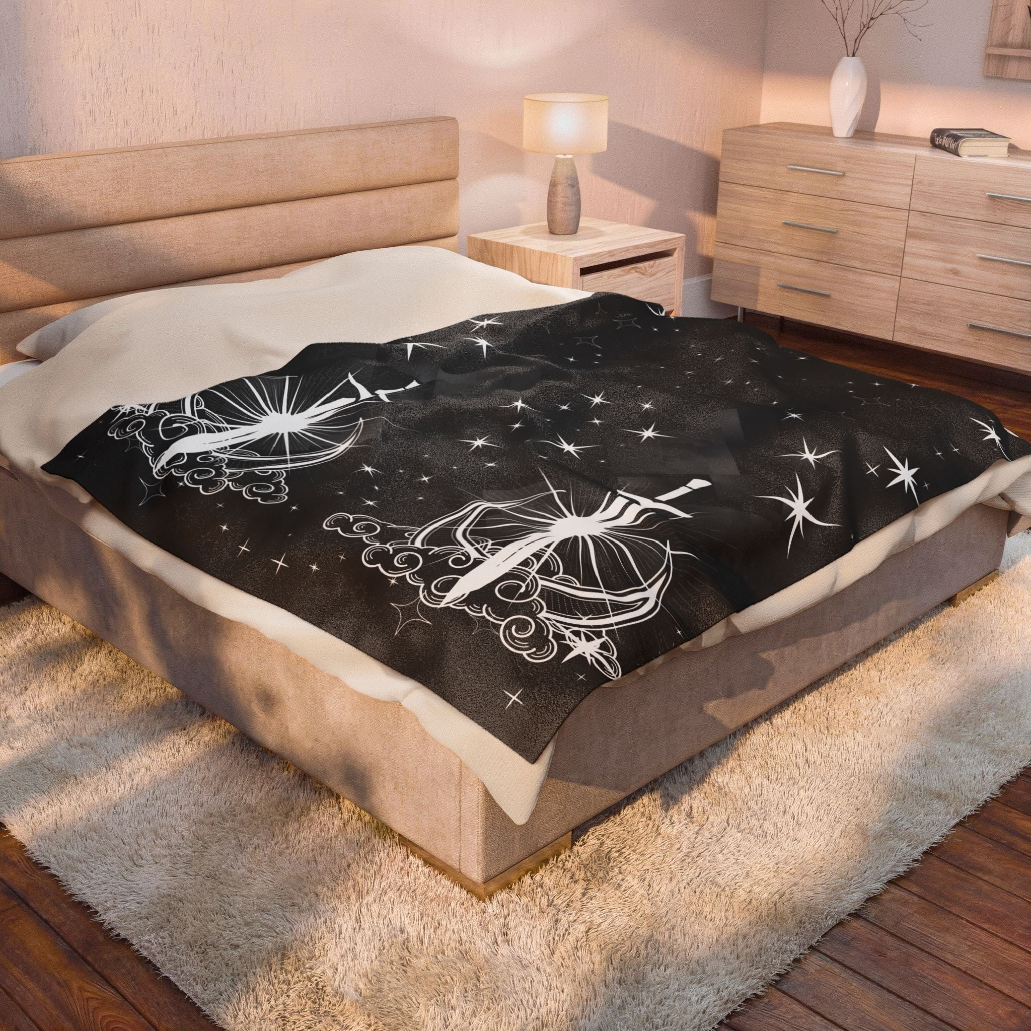 Gothic Moon Sword Blanket: Celestial Velveteen or Sherpa Throw