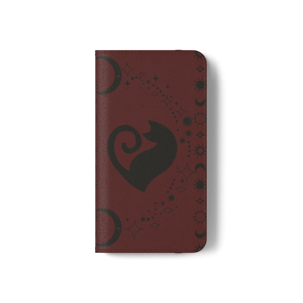 Dark Academia Celestial Black Cat Flip Wallet Case for iPhone and Samsung Galaxy Phones