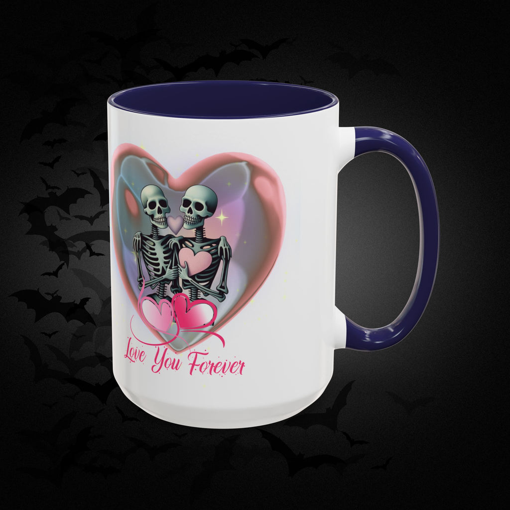 Love You Forever Valloween Coffee Mug — Skeleton Couple Heart Design (11/15oz)