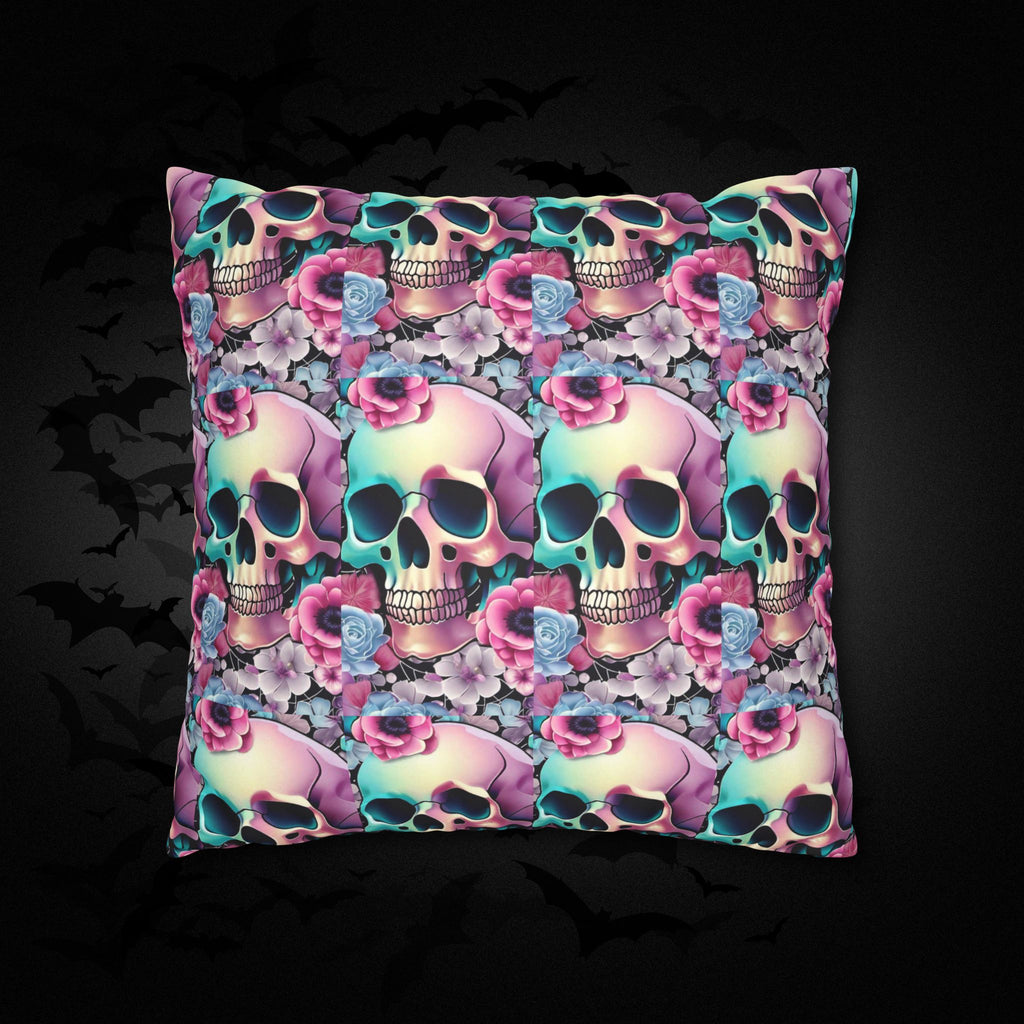 Pastel Goth Floral Skull Throw Pillow — Dark Floral Emo Home Decor